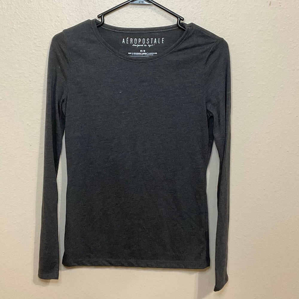 Aeropostale Women’s Long Sleeve Crew Neck Tee - Charcoal Gray
